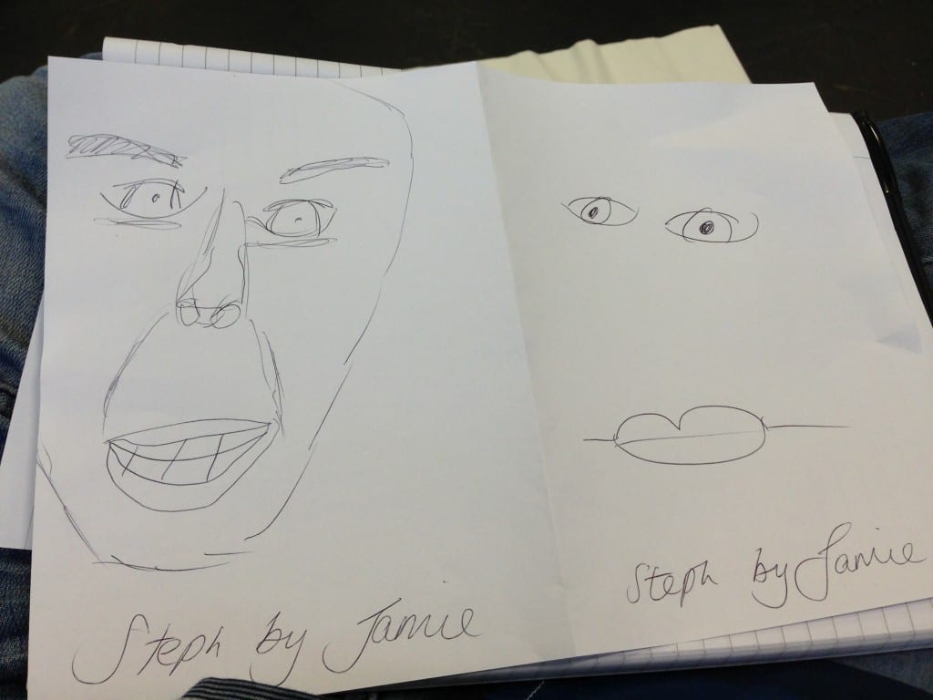 An attempt to capture the essence of a face and then its reduction by drawing simply what we thought made the face